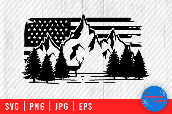 American Flag Mountain and Deer Svg: Graphics for Crafts and Content