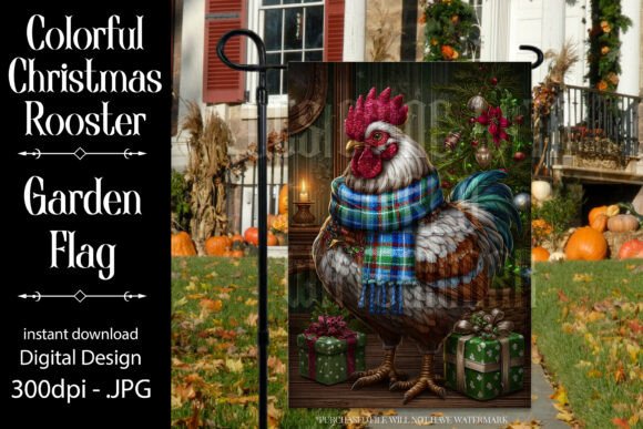 Christmas Rooster Garden Flag 19: Graphics for Crafts