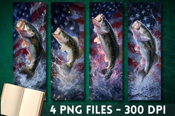 Patriotic Bass Fishing Flag Bookmark PNG: Graphics for Crafts